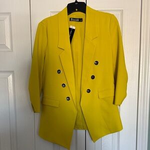 Vibrant Yellow Double-Breasted Blazer